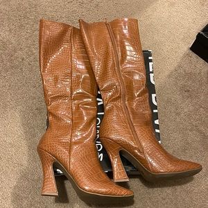 Square toe boots faux crocodile